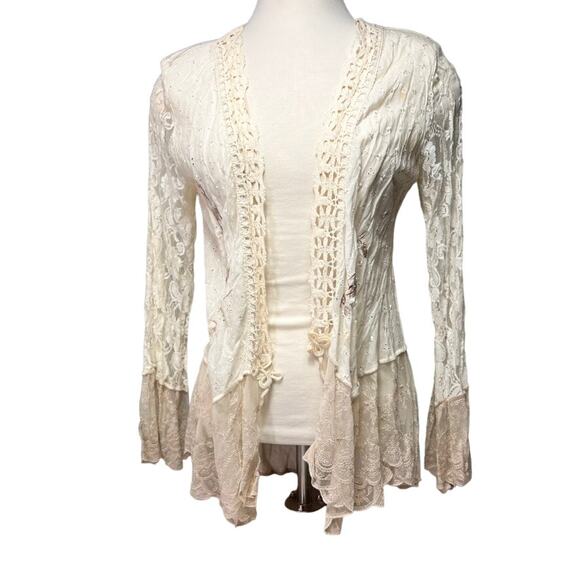 Cardigan Women 6 Cream Lace Mix Media Embroidered  Vintage Victorian - Picture 3 of 15